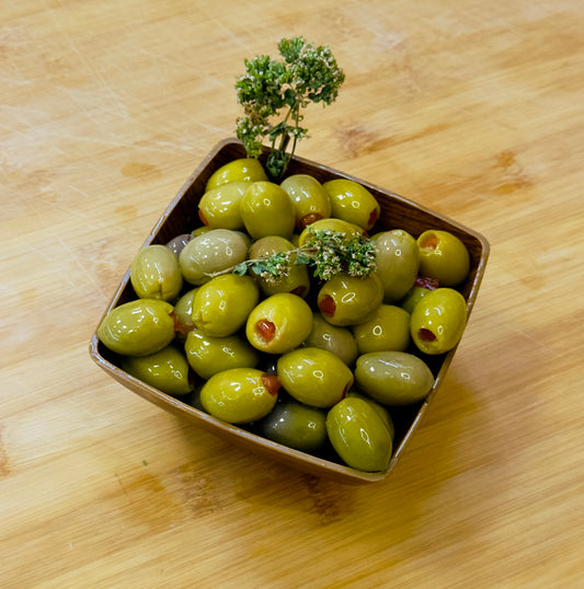 Olive Verdi Farcite senza osso con Peperone