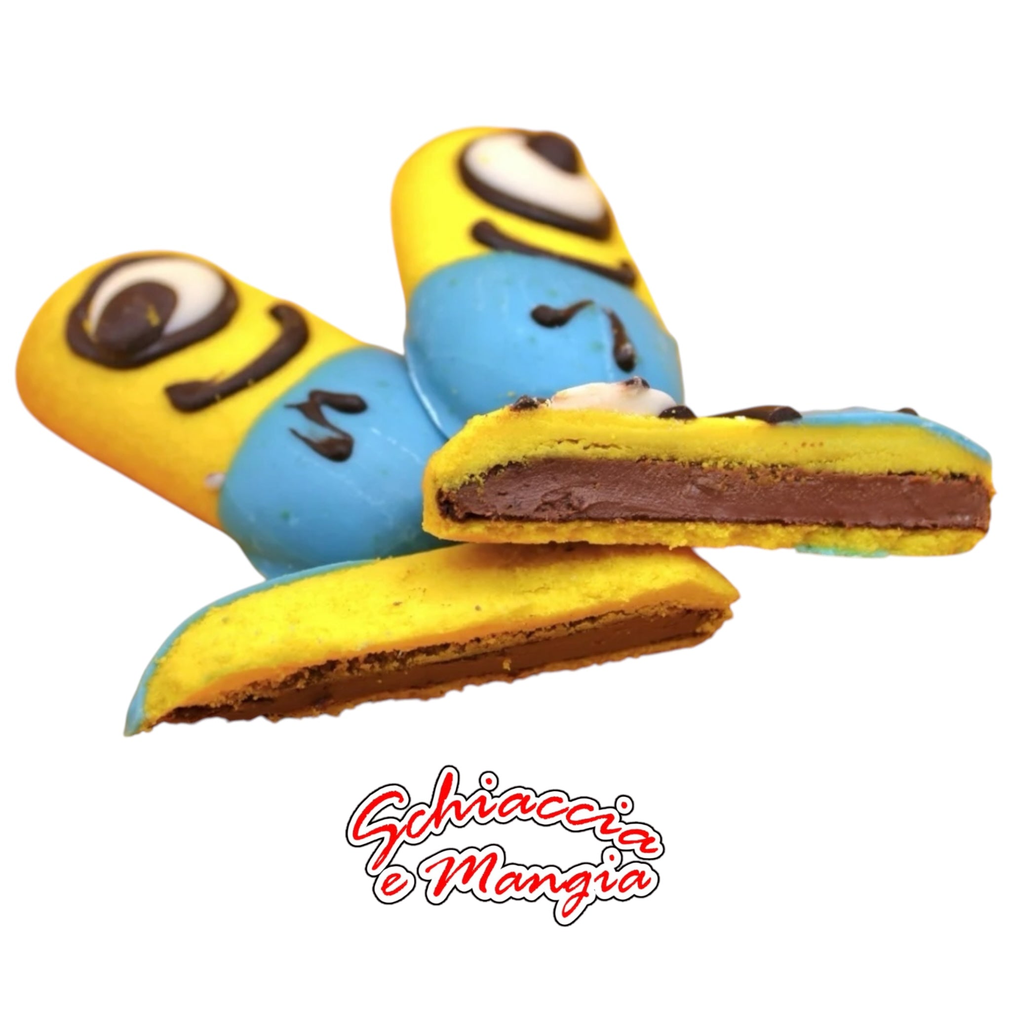 Biscotti Minions con Cuore di Cioccolato - Paste di Mandorla e Dessert - Schiaccia & Mangia  - fruttasana.com
